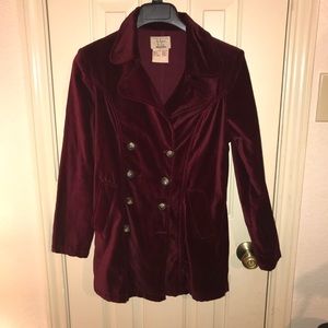 Maroon wine velvet double breasted vtg style coat